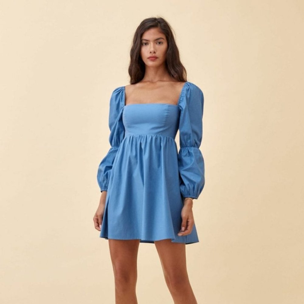 Reformation Michaela Mini Dress in Azure - Size 6 - Picture 5 of 8